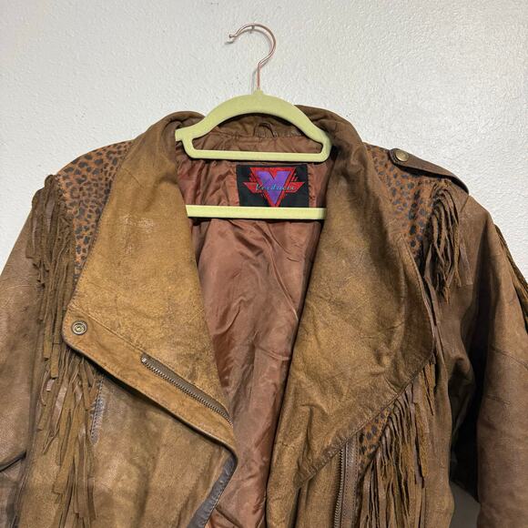 Verducci Brown Leather Moto Vintage Fringe Jacket Sz M - Picture 3 of 14